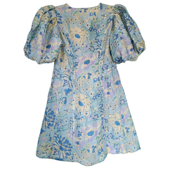 Anthropologie Lovaan Adeline Floral Linen Silk Blend Mini Dress Size US 6 - Picture 6 of 9